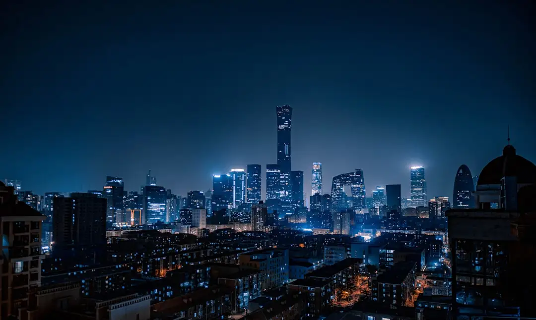 A modern Chinese city skyline representing tech and business